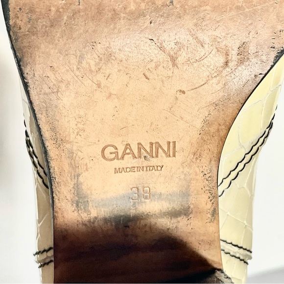 Ganni Callie Western Boots Ivory Cream White Croc Patent Leather Size 38 $475 - Picture 12 of 15